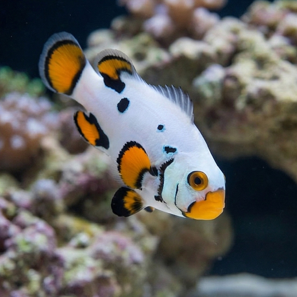 Premium Black Helmet Picasso Percula Clownfish: Captive Bred